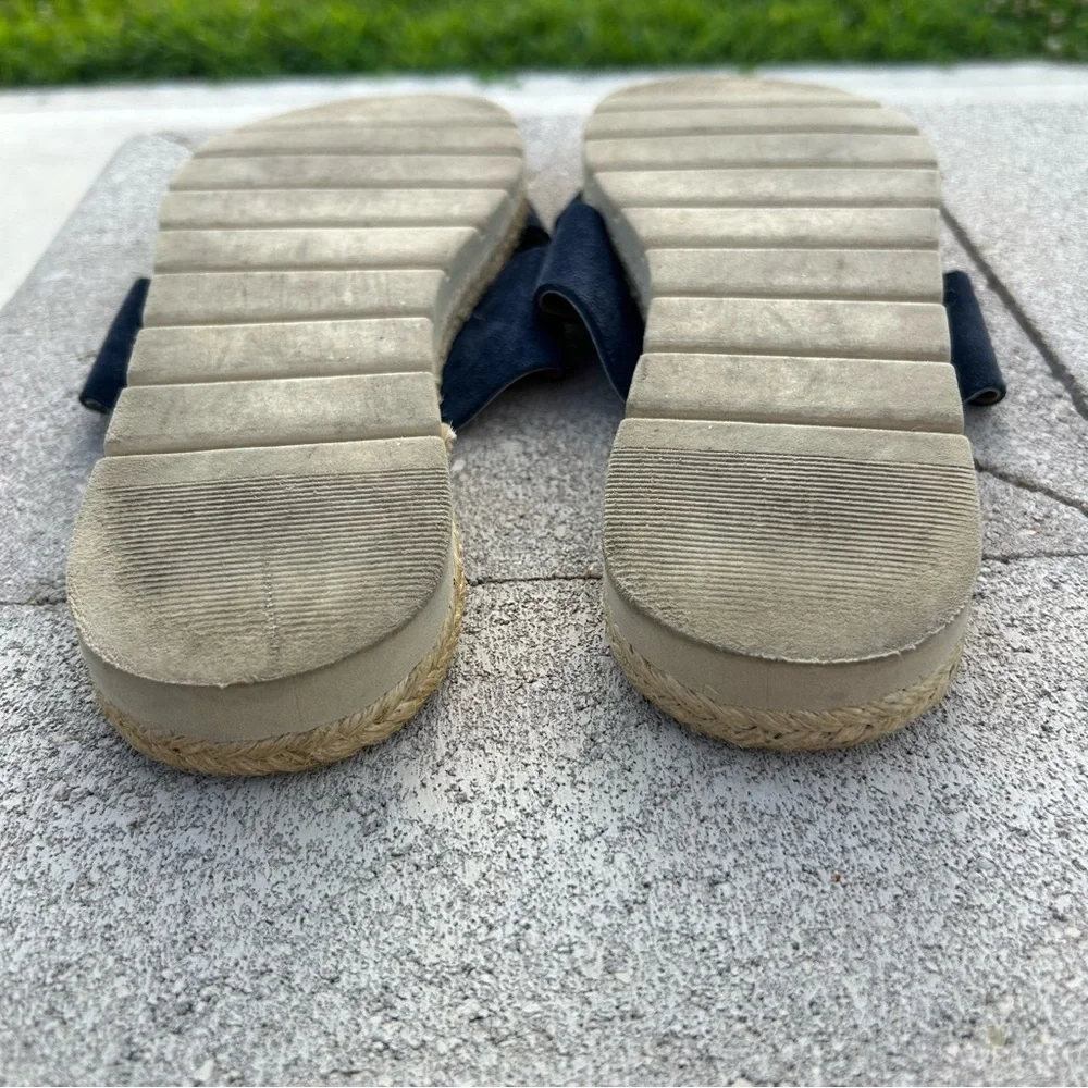 Cristina Francini Crossover Leather Espadrille Sandal Slides Shoes Navy Tan 10